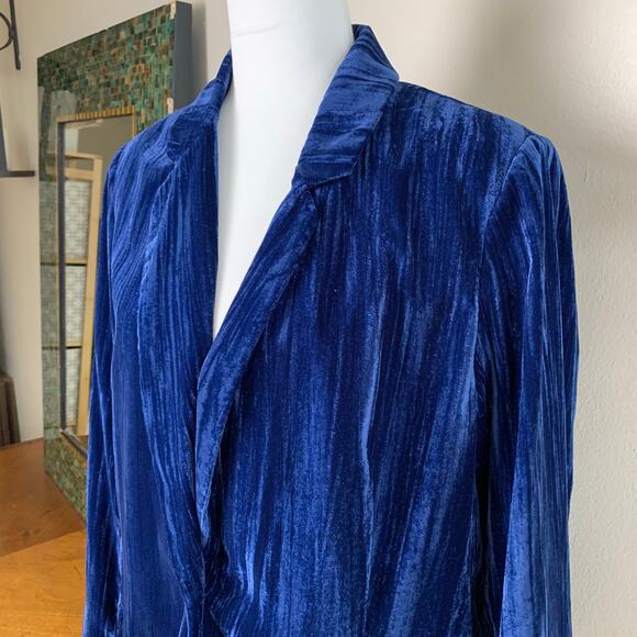 One Drop Size M Women's Crushed Velvet Blazer Jacket Royal Blue Holiday Party - Picture 5 of 12